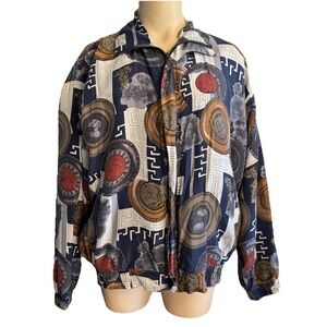 Vintage FUDA International Silk Bomber Jacket Abstract Print Full‎ Zip Medium